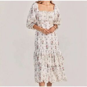 LoveShackFancy Toulon Midi Vanilla Kisses Embroidered Ruffle Dress Women’s Sz 6